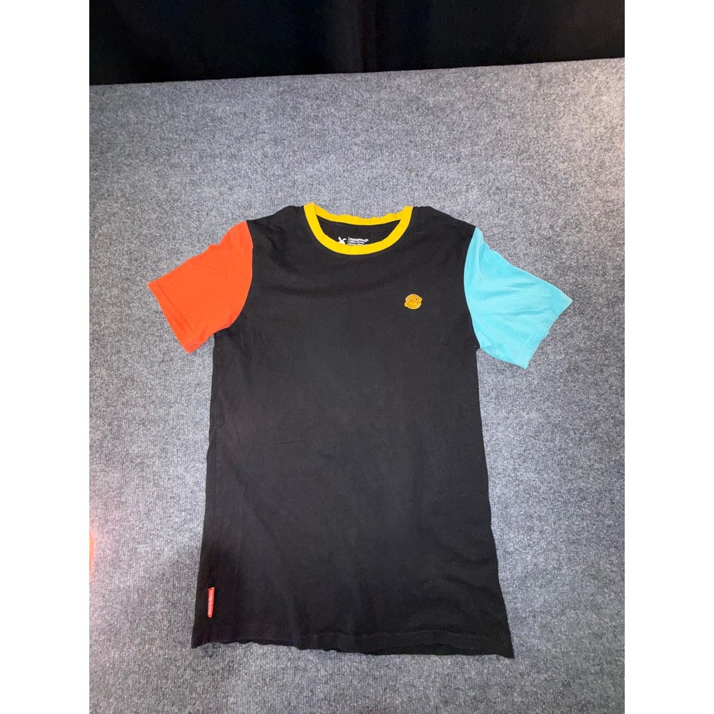 Dutch Bros Coffee Colorblock T-Shirt Mens Large Black Orange Blue Smiley Face